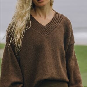 Daily Drills Oversized V-Neck Sweater in Coco